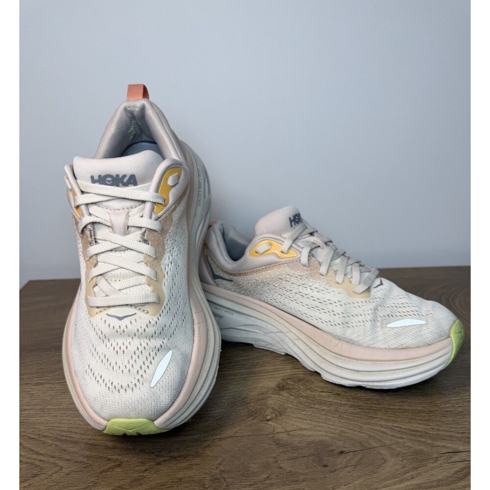 HOKA One One Women's Pale Pink & Cream Cushioned Running Shoes